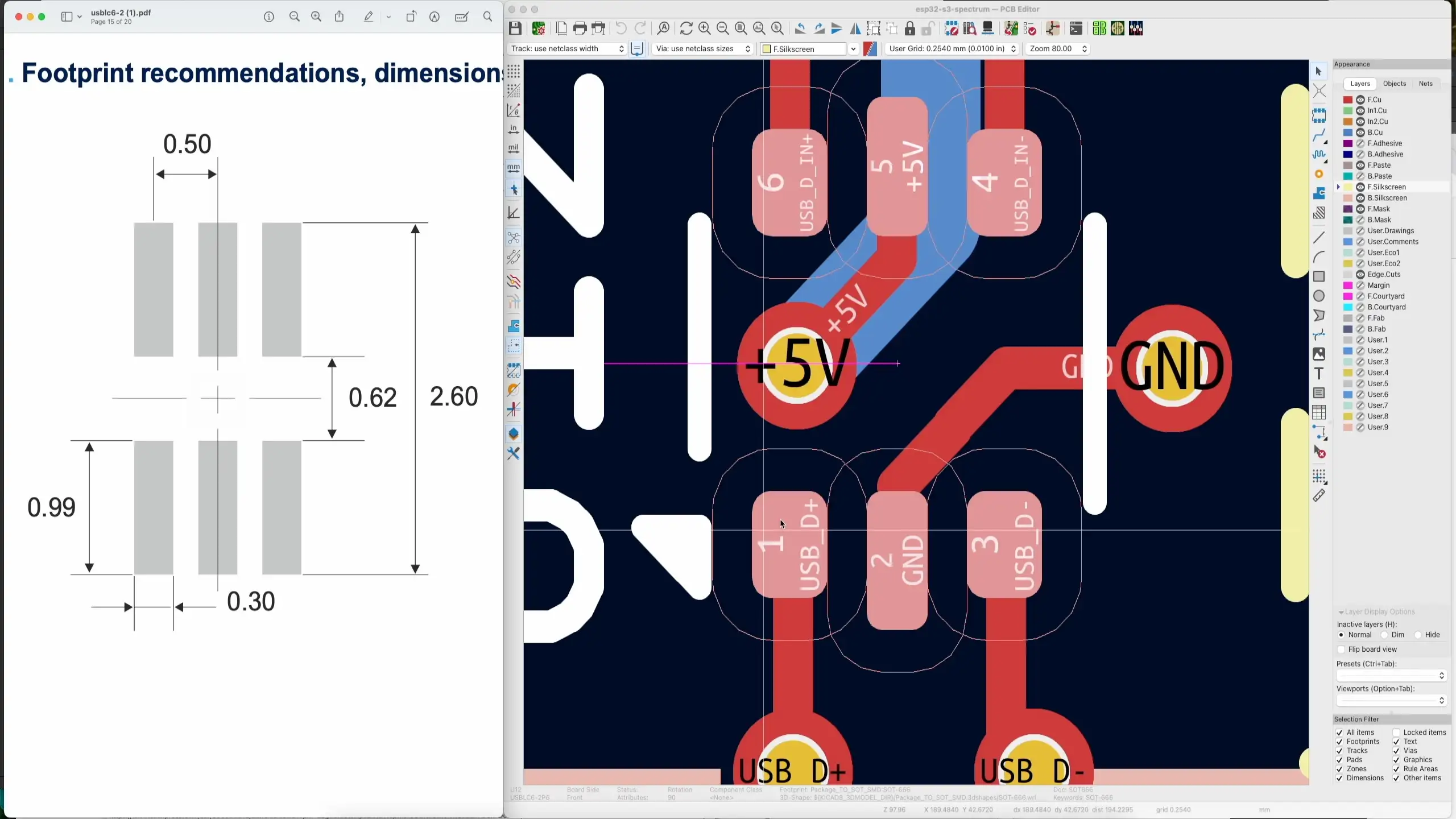 KiCad footprint vs datasheet recommended footprint
