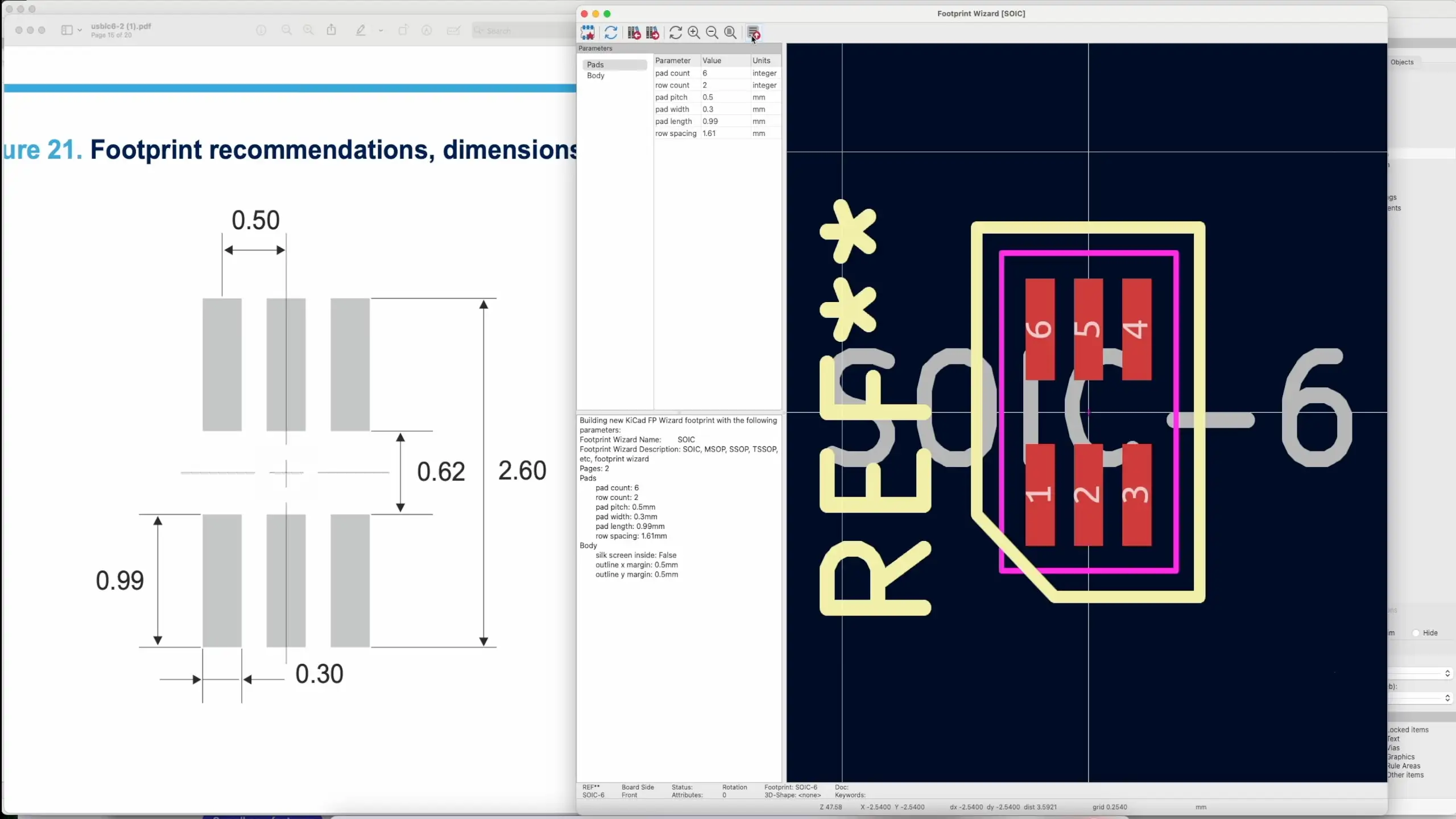 KiCad footprint wizard with datasheet values