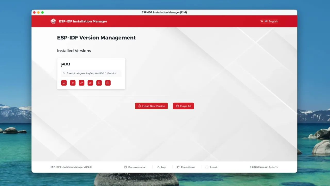ESP-IDF Installation Manager dashboard with v6.0.1 installed